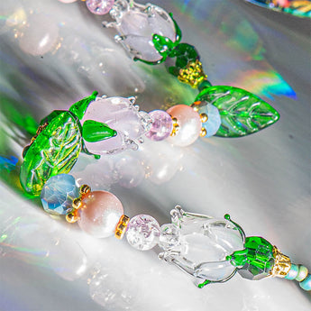 Lampwork Bead Strand in Pink Tulips