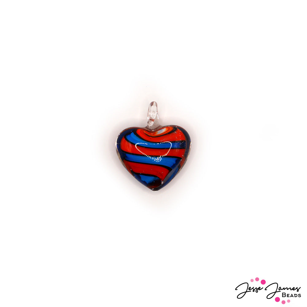 Lampwork Glass Heart Color Swirl Pendant
