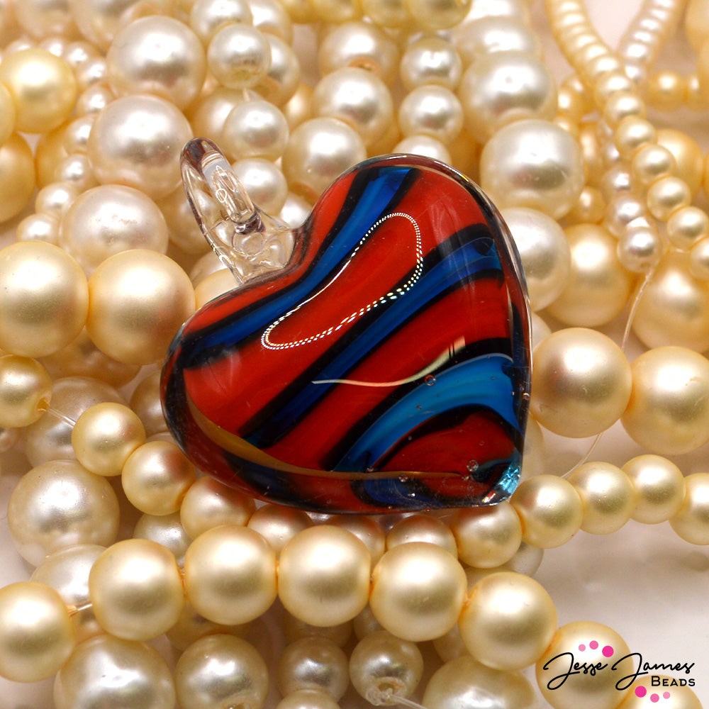 Lampwork Glass Heart Color Swirl Pendant