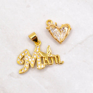 Love Mom 18K Gold Charm Pair