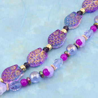Pressed Glass Bead Strand Duo in Purple Owls