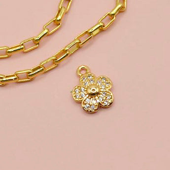 Rhinestone Flower 18K Gold Charm