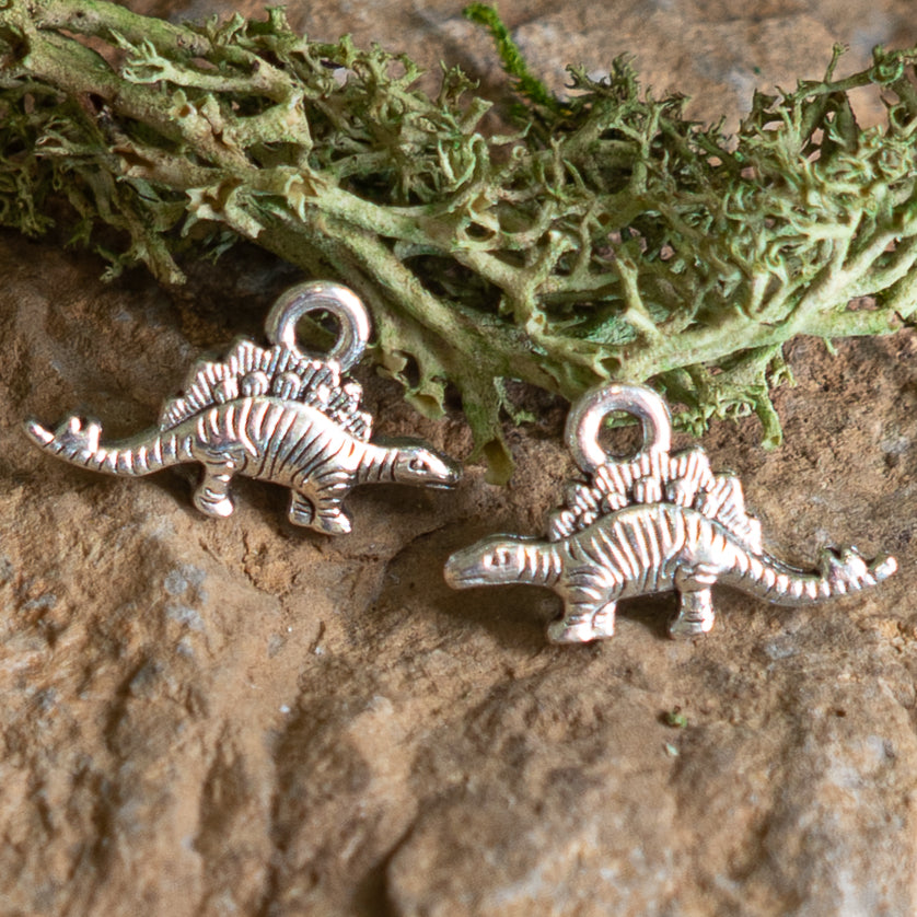 Silver Metal Charm Pair in Stegosaurus