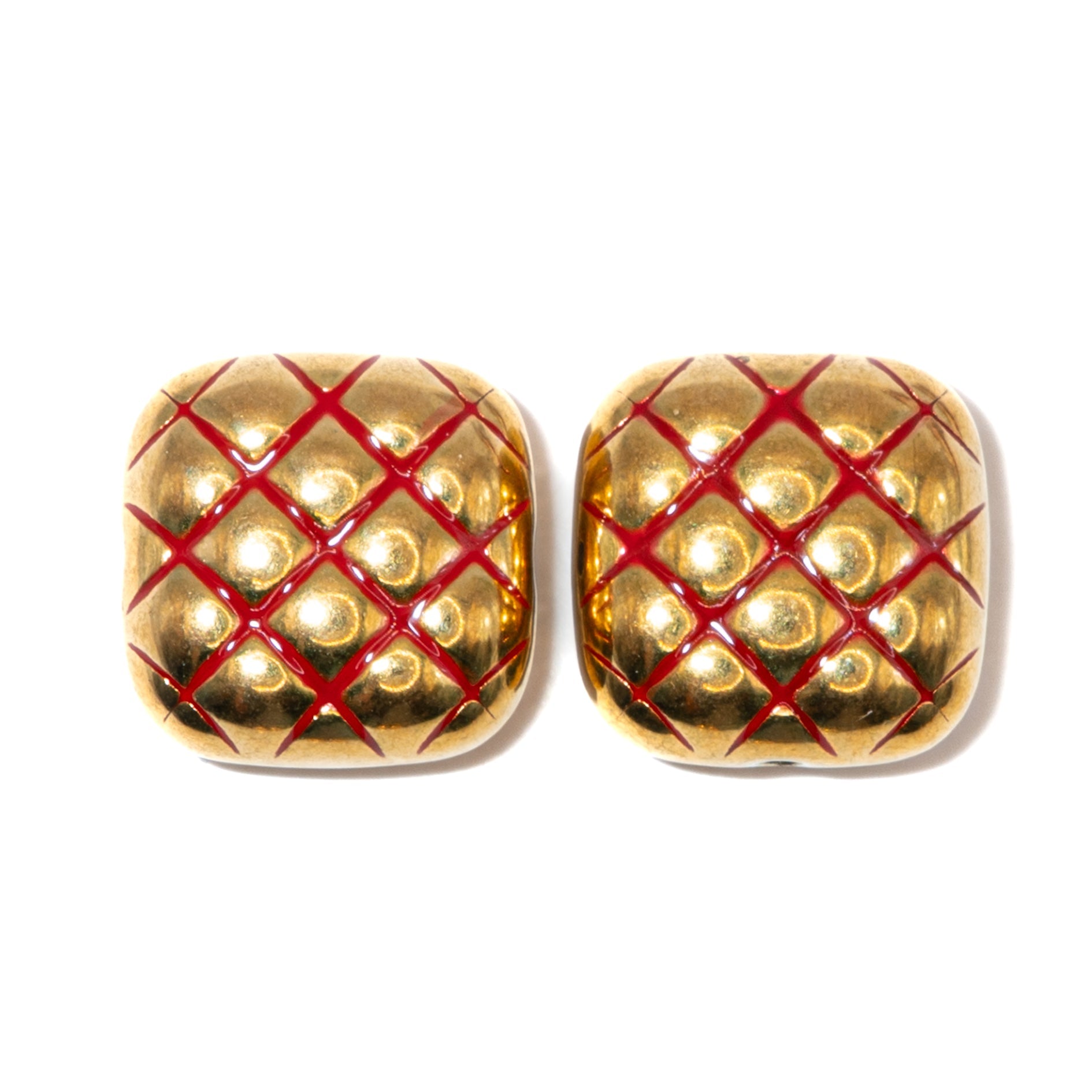 Square Bead Pair in Red Snake