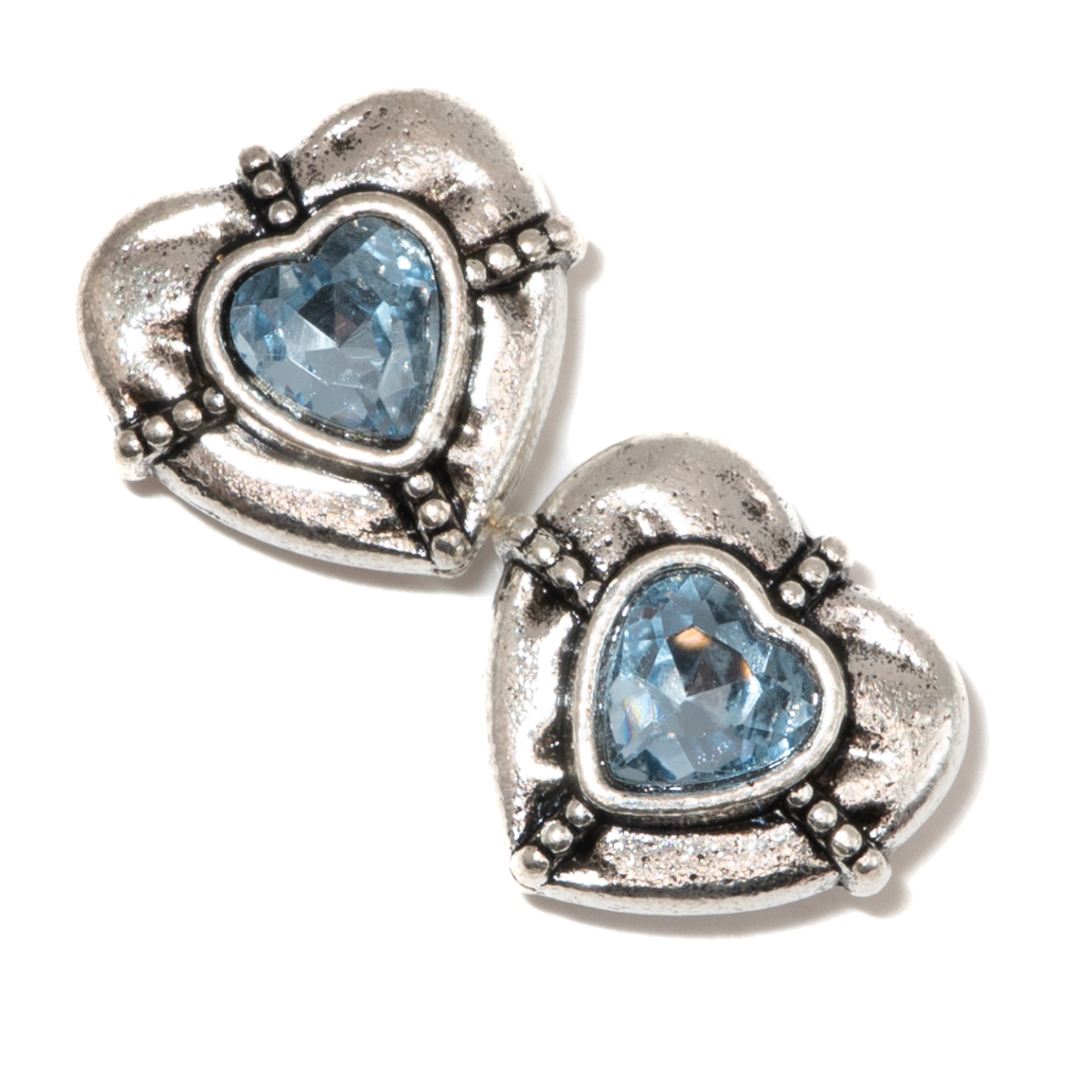 Tibetan Heart Bead Pair in Blue Crystal