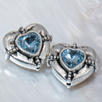 Tibetan Heart Bead Pair in Blue Crystal