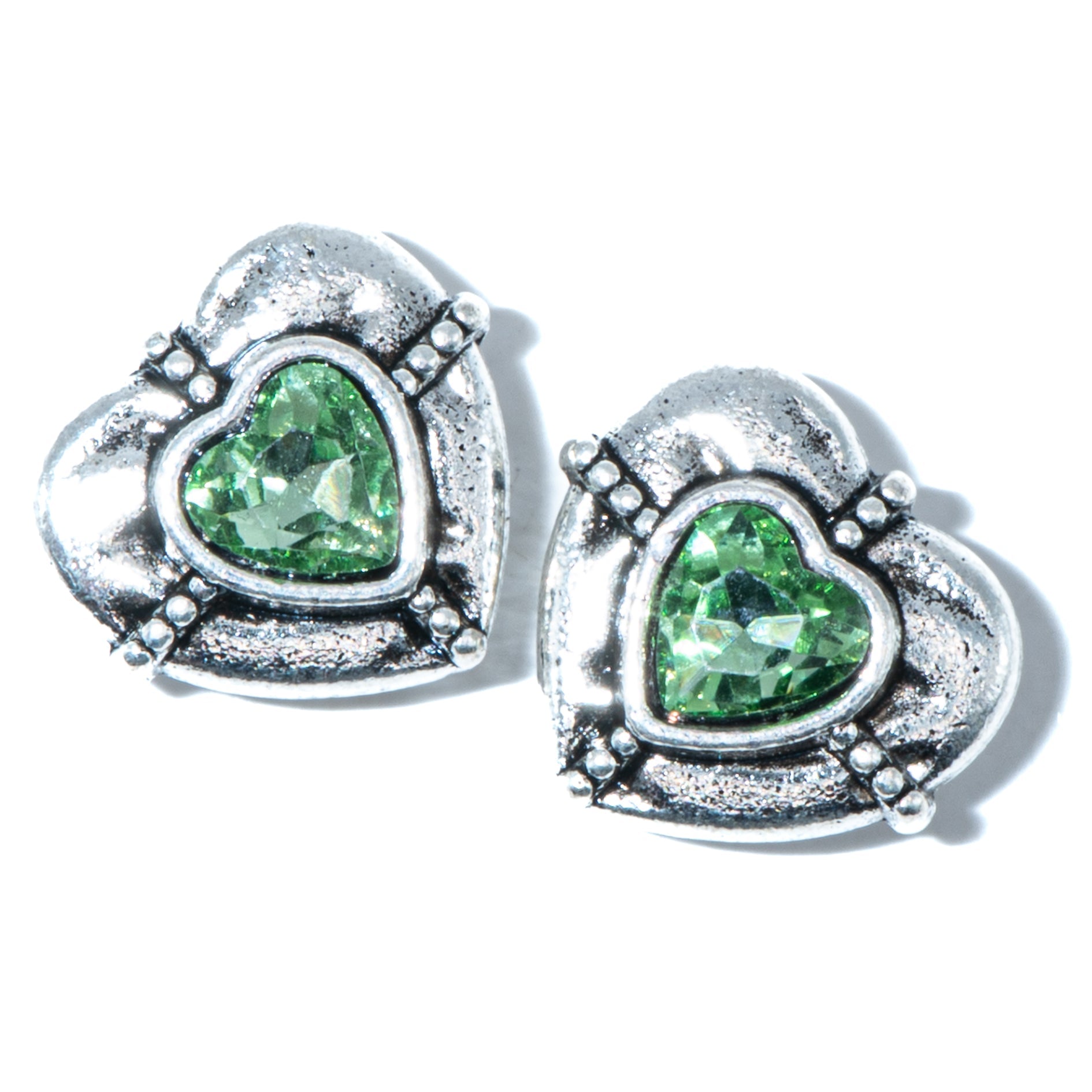 Tibetan Heart Bead Pair in Green Crystal