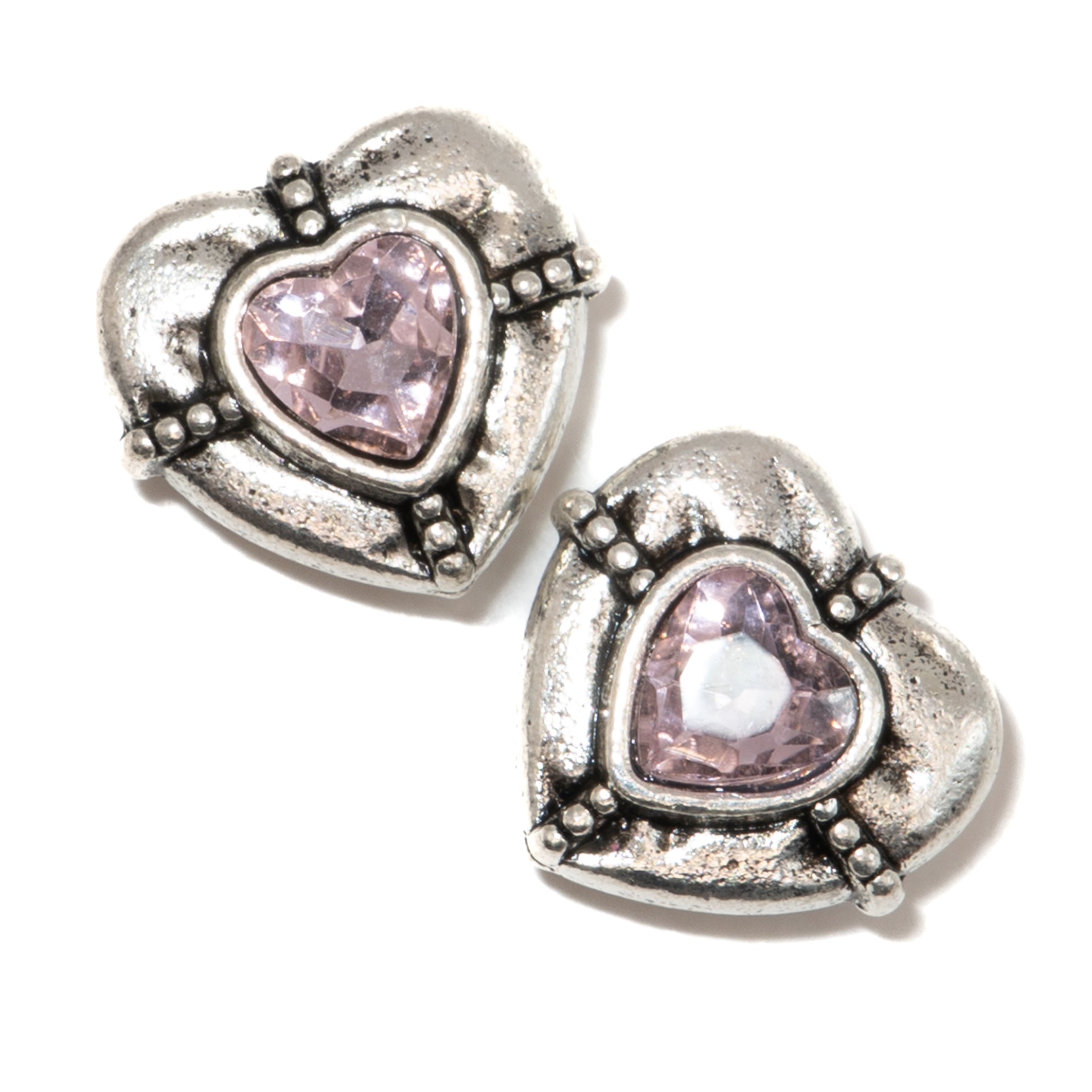 Tibetan Heart Bead Pair in Pink Crystal