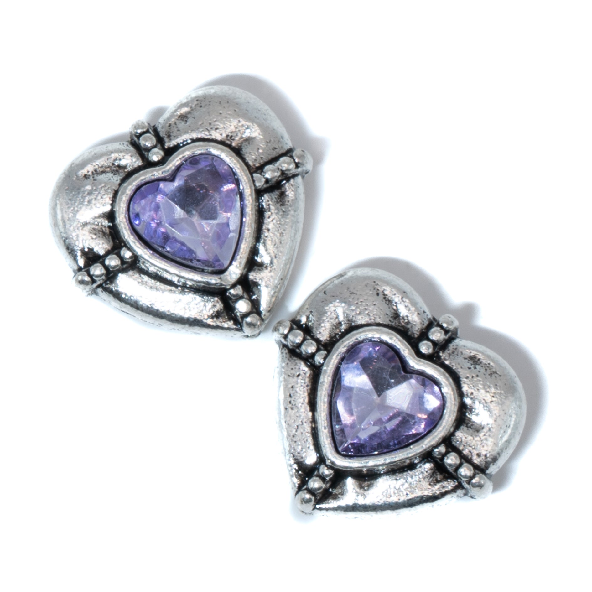 Tibetan Heart Bead Pair in Purple Crystal