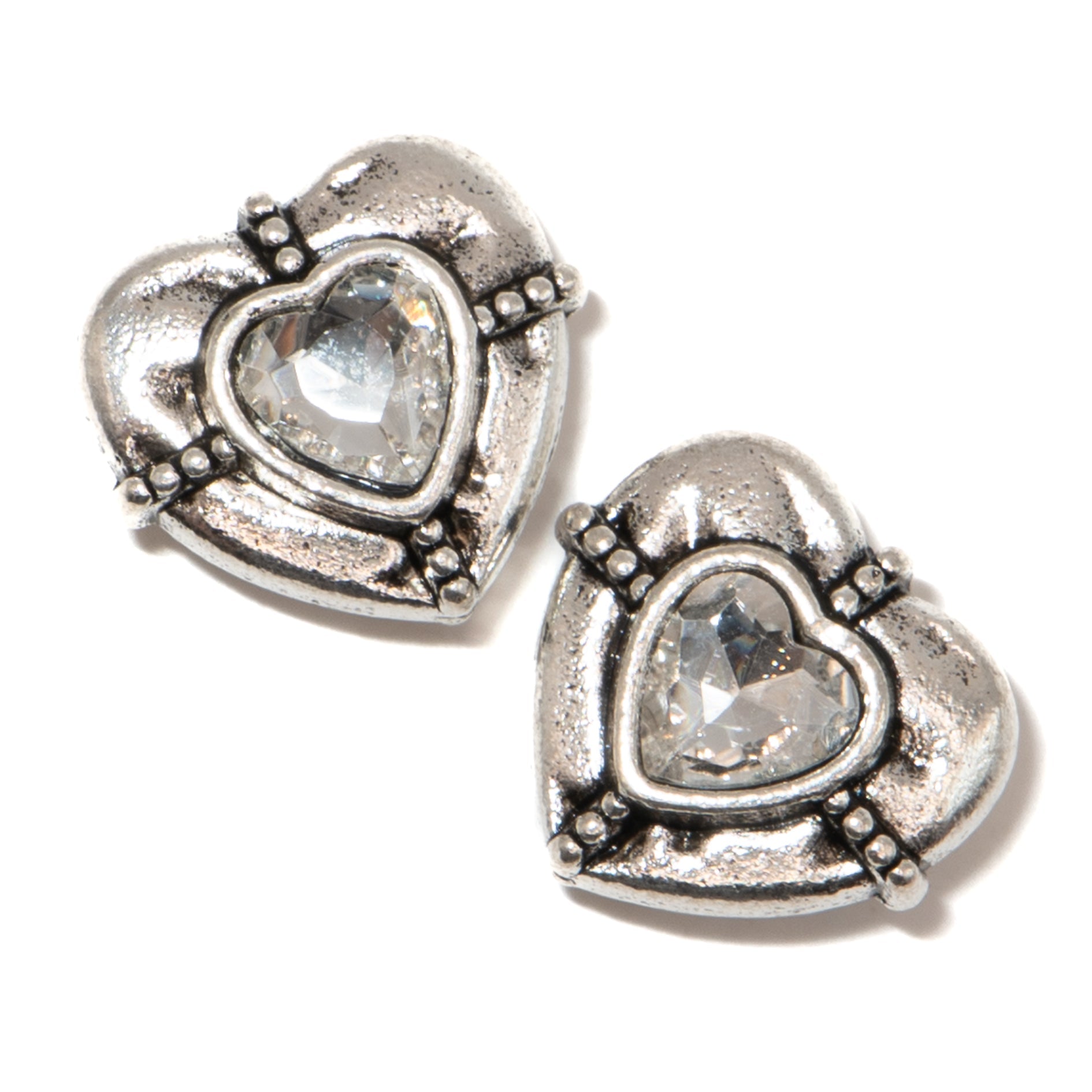 Tibetan Heart Bead Pair in White Crystal