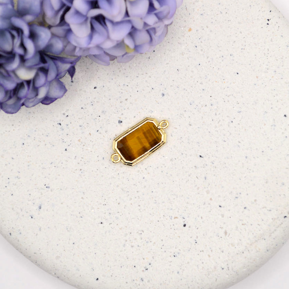 Natural Tiger Eye Rectangle Connector Charms