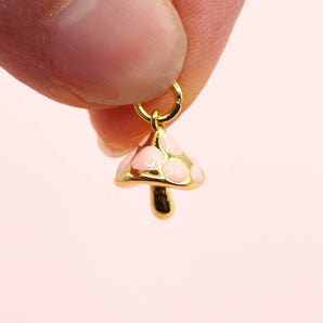 Tiny Pink 18K Gold Mushroom Charm