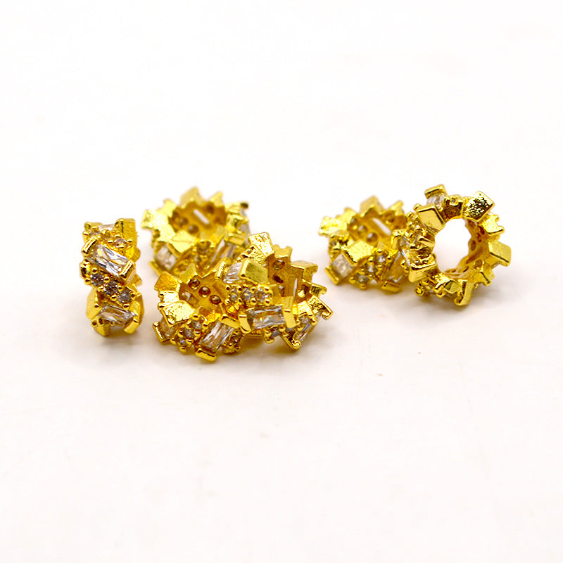 Column Brass Micro Pave Spacer set in Bright Gold
