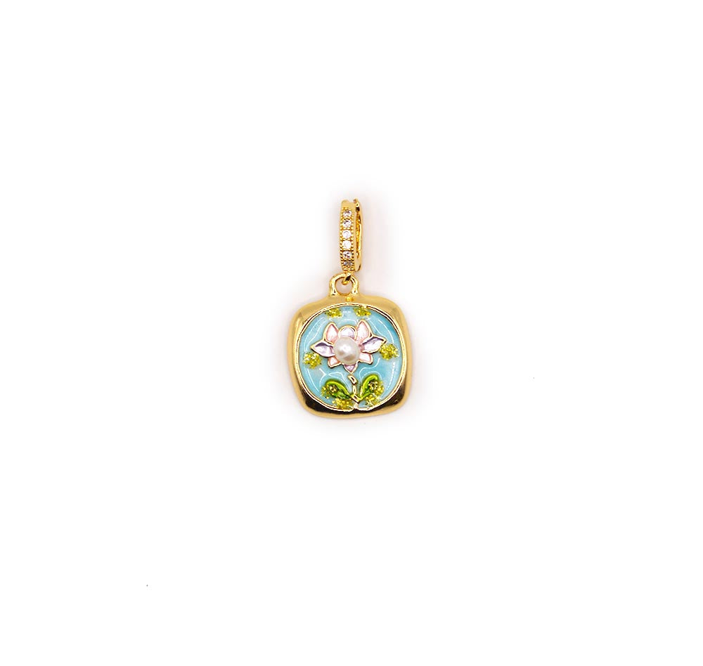 Water Lily Natural Pearl & Enamel Pendant