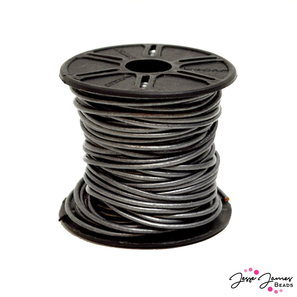 1MM Round Metallic Grey Leather Cord