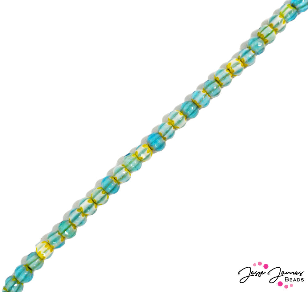 Ceramic Flowers Teal Bead Strand