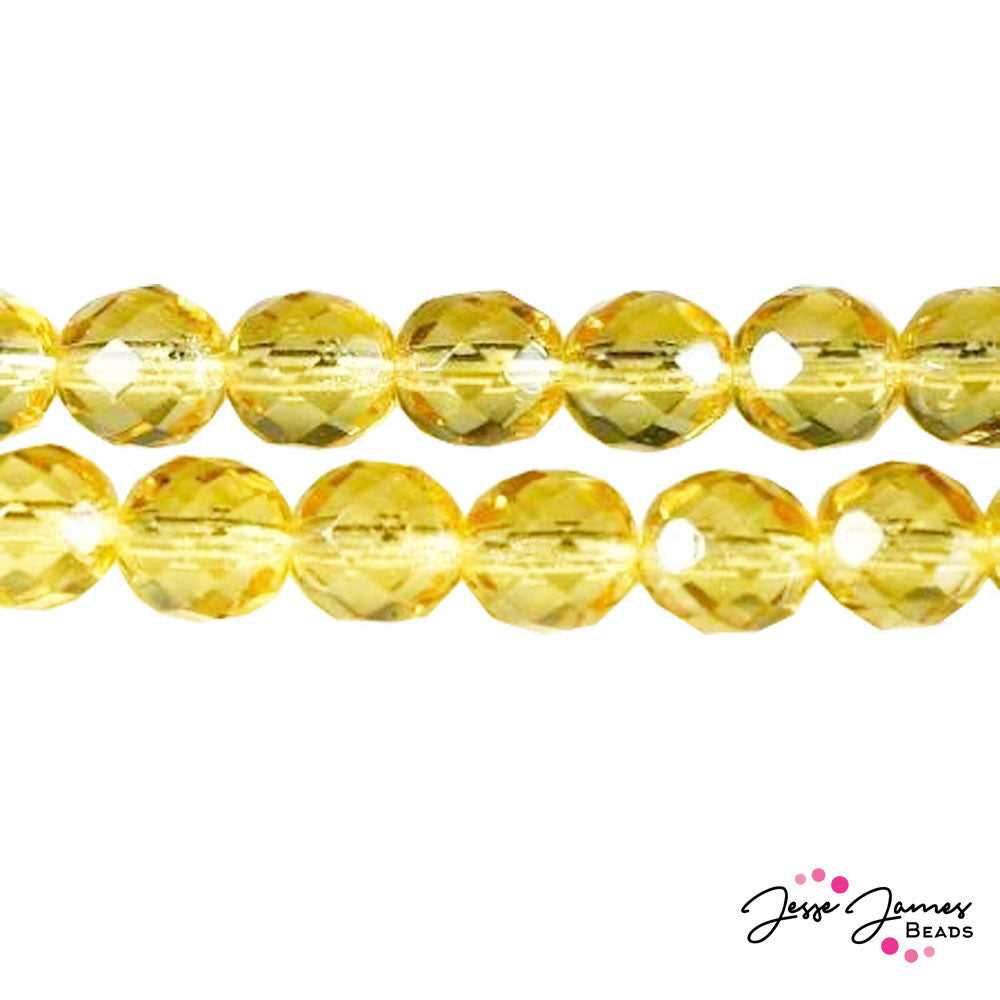 Yellow Topaz Light Czech Fire Polish Beads 8mm 50 pieces