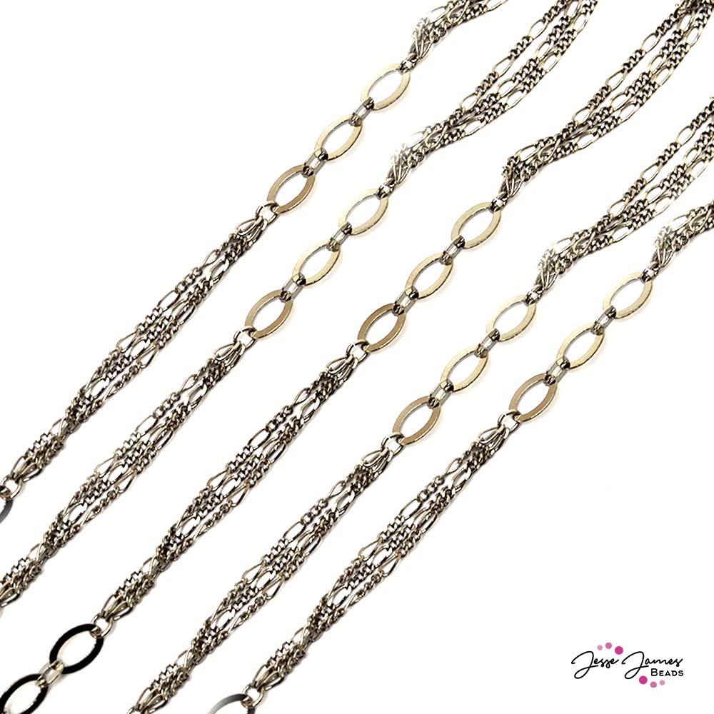 Figaro Triple-Strand Chain in Antique Silver - Jesse James Beads