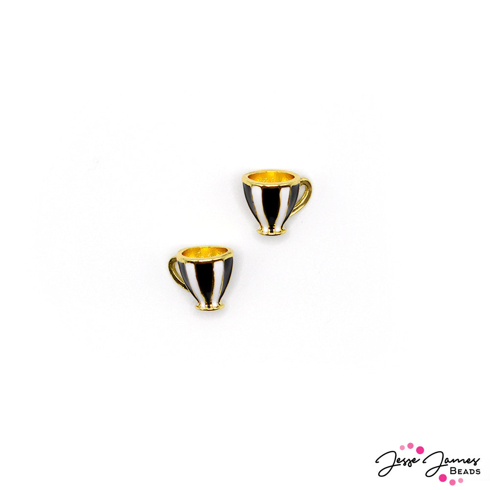 Enamel Teacup Charms in Classic Black Jesse James Beads