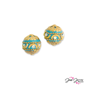 Boho Bead Pair in Yule Time Teal