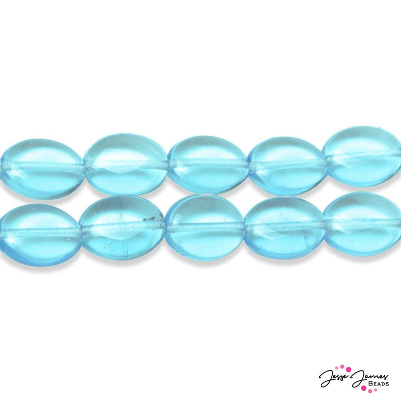 Aqua Blue Flat Oval Czech Beads