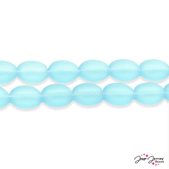 Matte Finish Aqua Blue Flat Oval Czech Beads