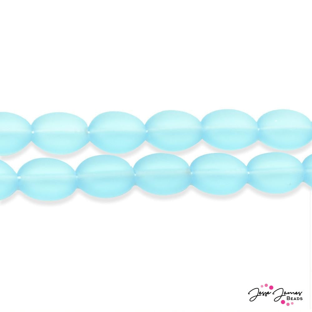Matte Finish Aqua Blue Flat Oval Czech Beads