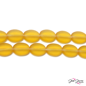 Yellow Matte Topaz Flat Oval Czech Glass Beads 12x9 mm 50 pieces