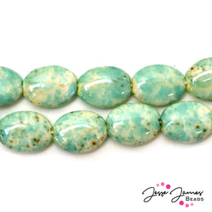 Turquoise Matrix 12X9MM Czech Beads
