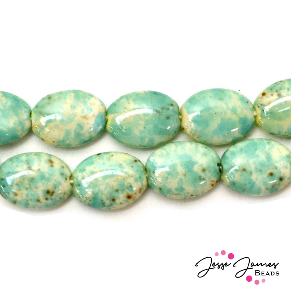 Turquoise Matrix 12X9MM Czech Beads