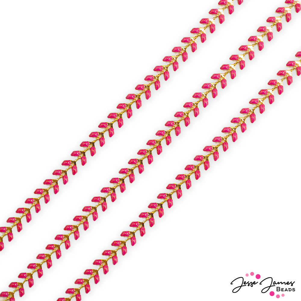 JJB Enamel Chevron Chain in Viva Magenta
