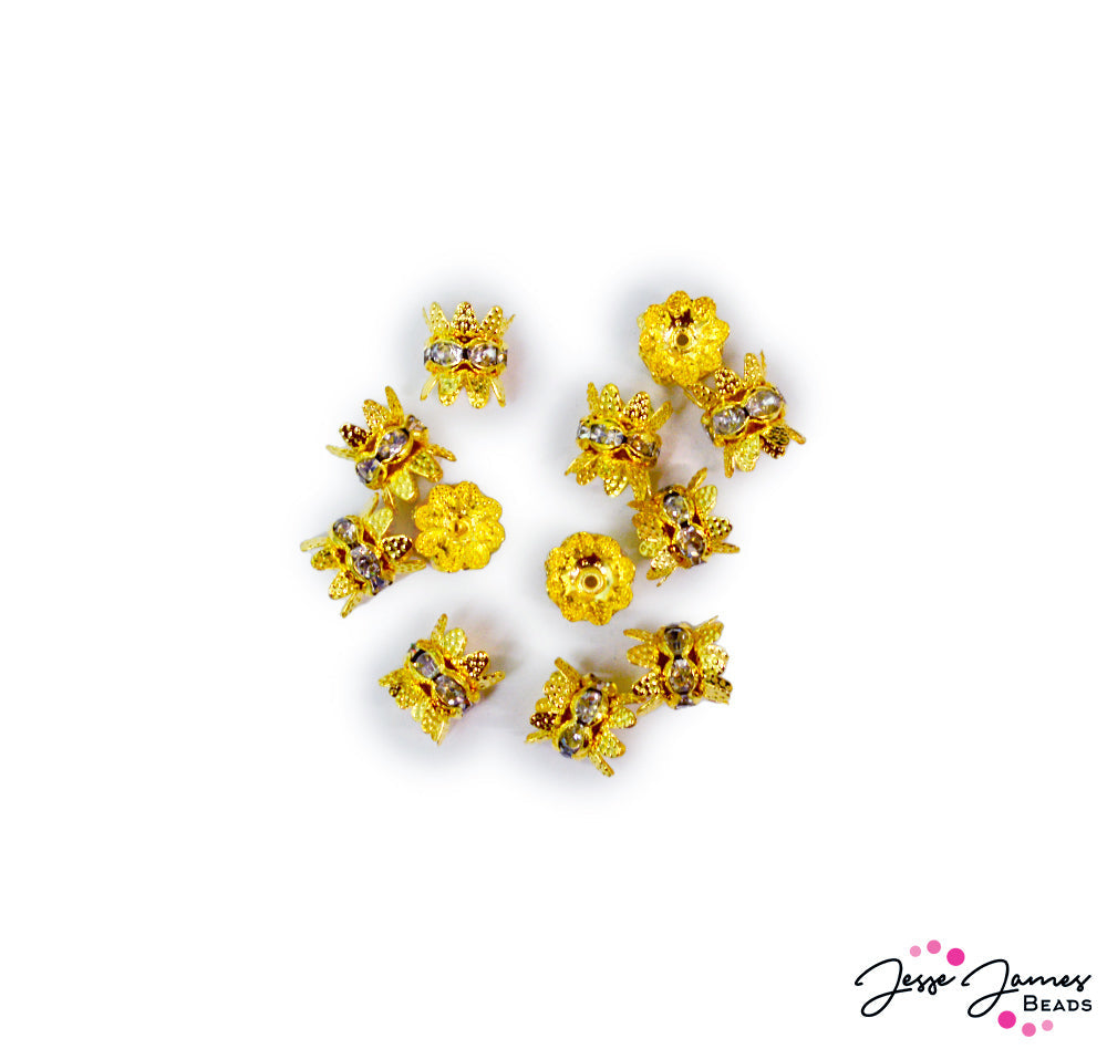 Rhinestone Sparkle Bead Spacer Set in Golden Crowns - Jesse James Beads