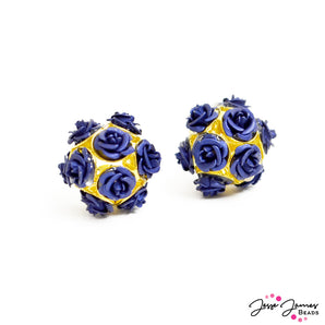 Feeling Rosy Royal Cobalt Rose Bead Pair