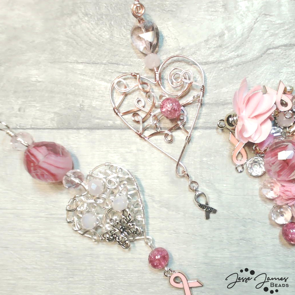 We Bead Pink Wire Wrapped Hearts with Jem Hawkes