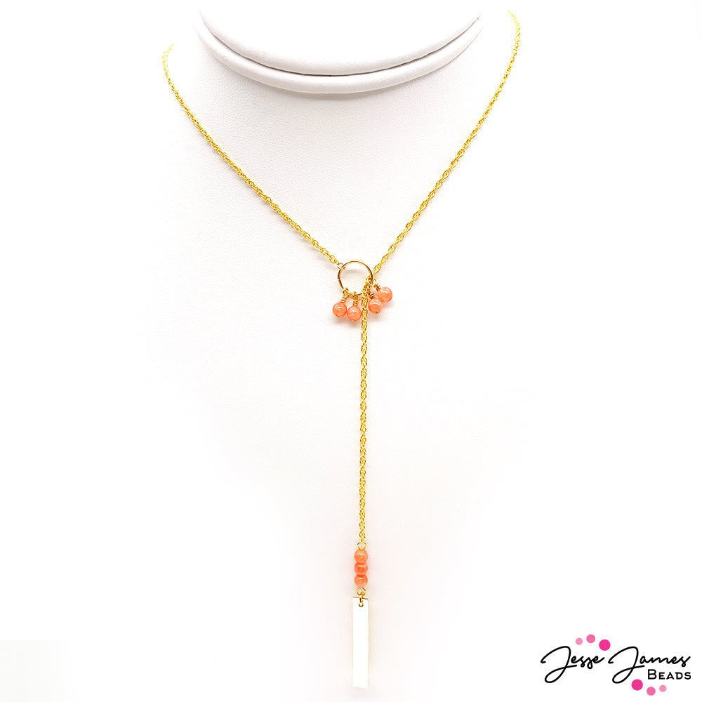 Peach Champagne Minimalist Lariat Necklace