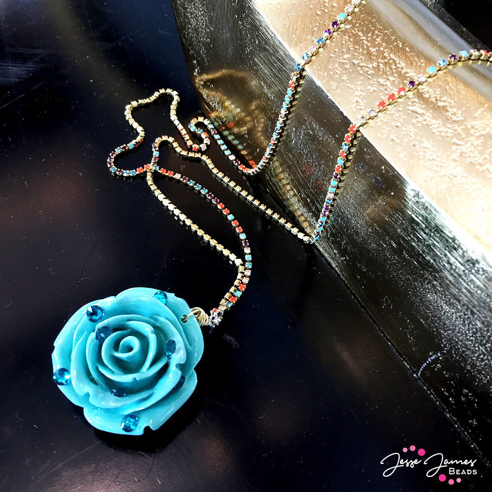 Rhinestone Rose Necklace