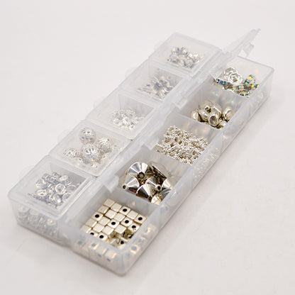 10-Style Sparkle Silver Spacer Bead Box