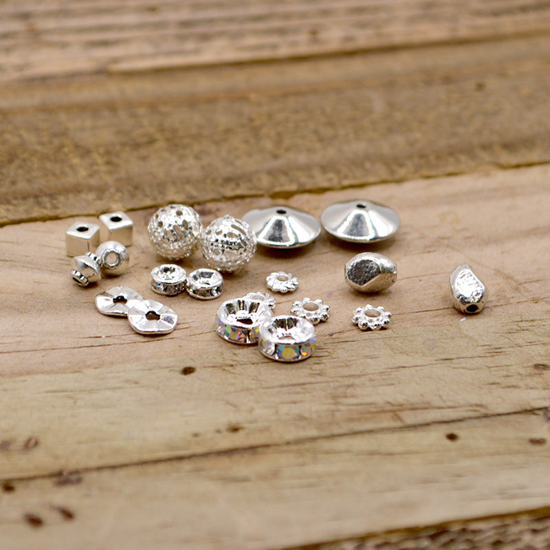 10-Style Sparkle Silver Spacer Bead Box