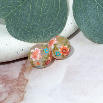 14mm Japanese Tensha Round Bead Pair in Autumnal Lily