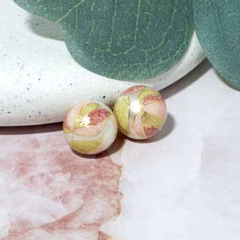 14mm Japanese Tensha Round Bead Pair in Camellia & Pearl