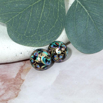 14mm Japanese Tensha Round Bead Pair in Holographic Haze