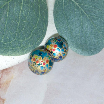 14mm Japanese Tensha Round Bead Pair in Waterfall Blooms