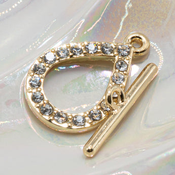 16K Gold Plated Teardrop Rhinestone Toggle Clasp