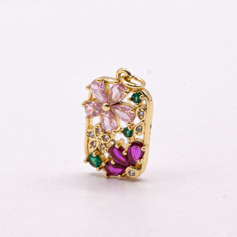16K Gold & Rhinestone Flower Pendant in Pink