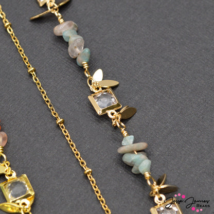 18K Gold Plated Amazonite Chip & Square Link Chain