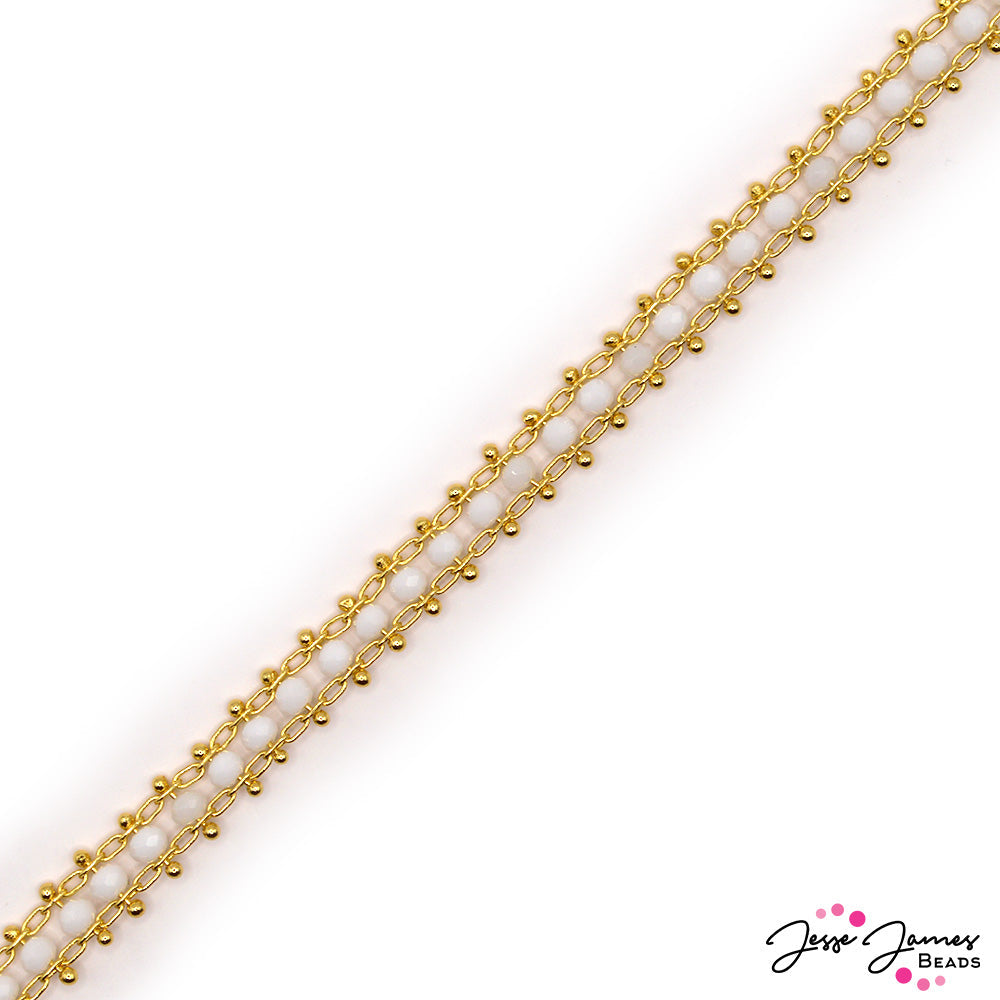 18K Gold Beaded Chain in Wonder White