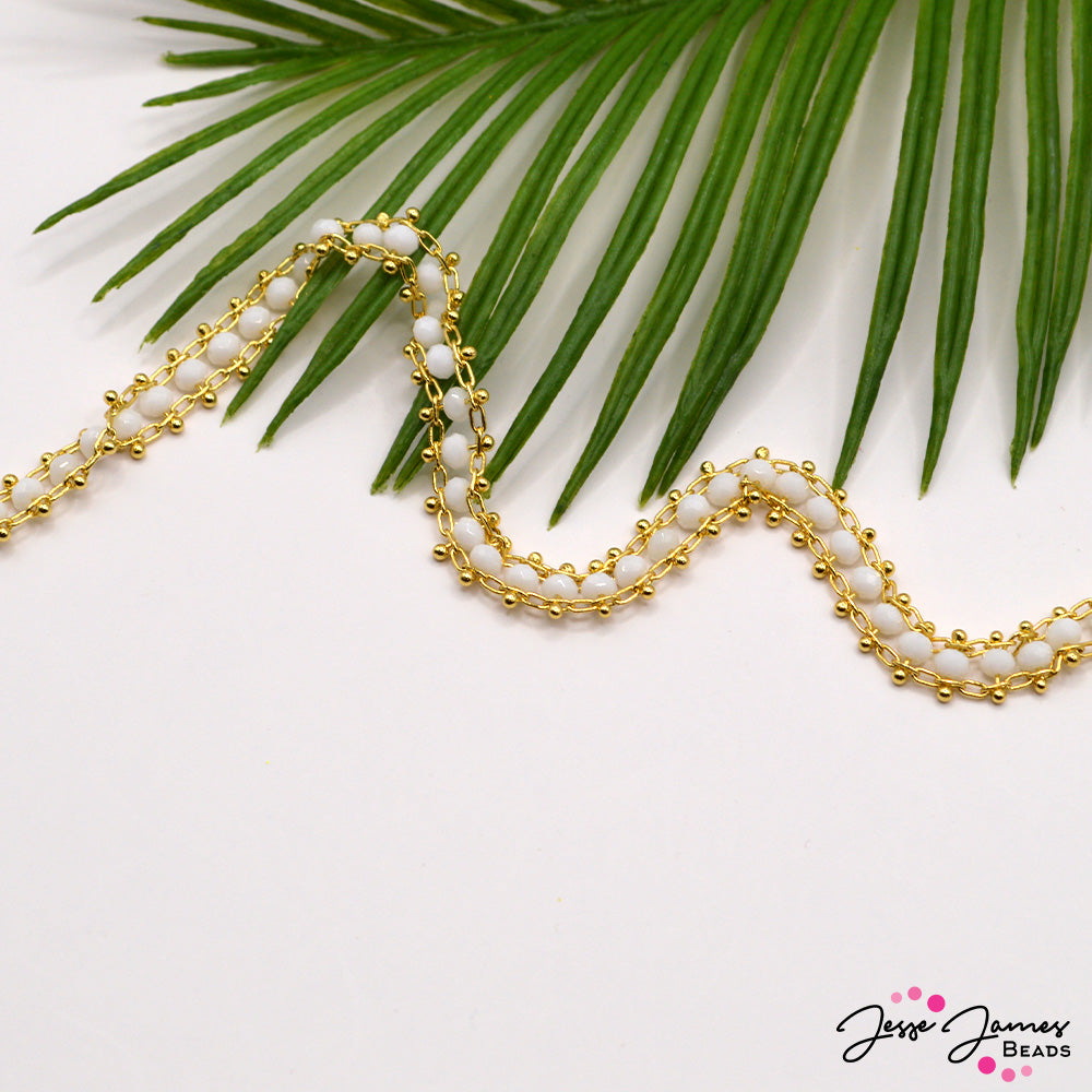 18K Gold Beaded Chain in Wonder White