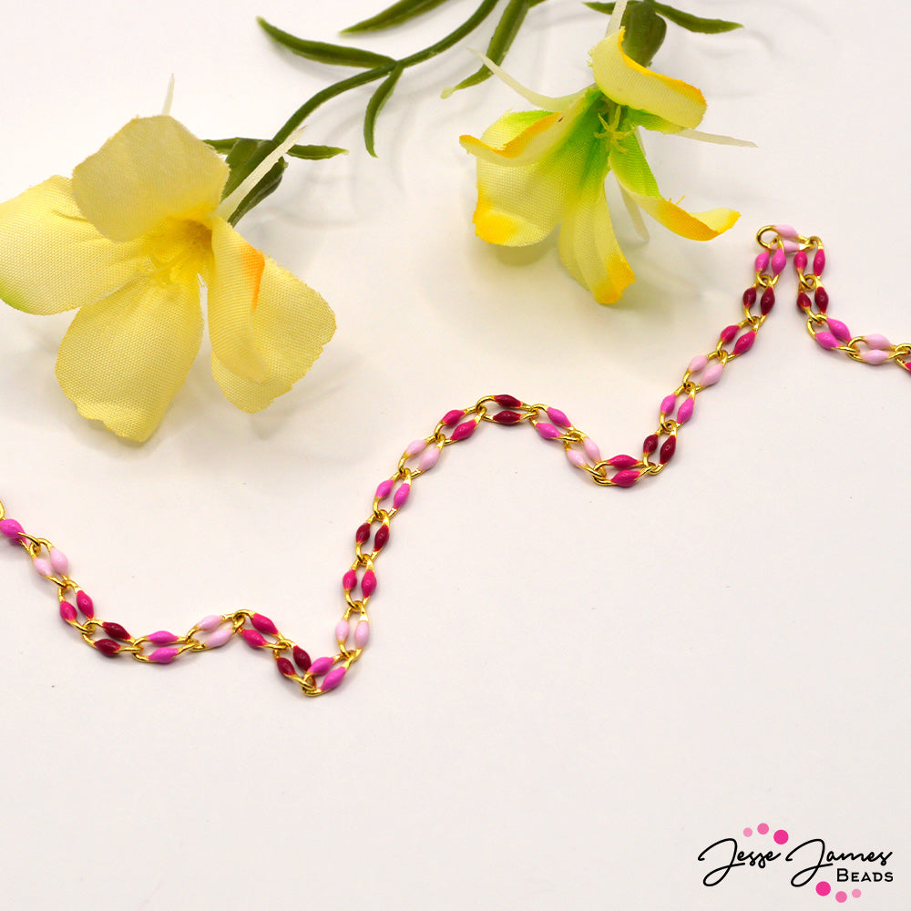 18K Gold Plated Enamel Chain in Twisted Pink