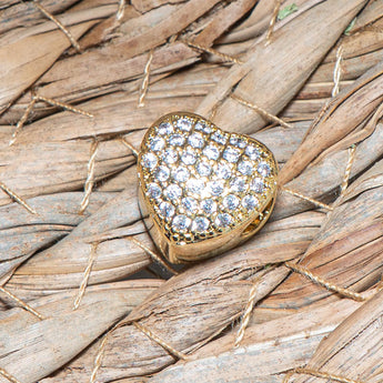 18K Gold & Crystal Heart Large Hole Bead