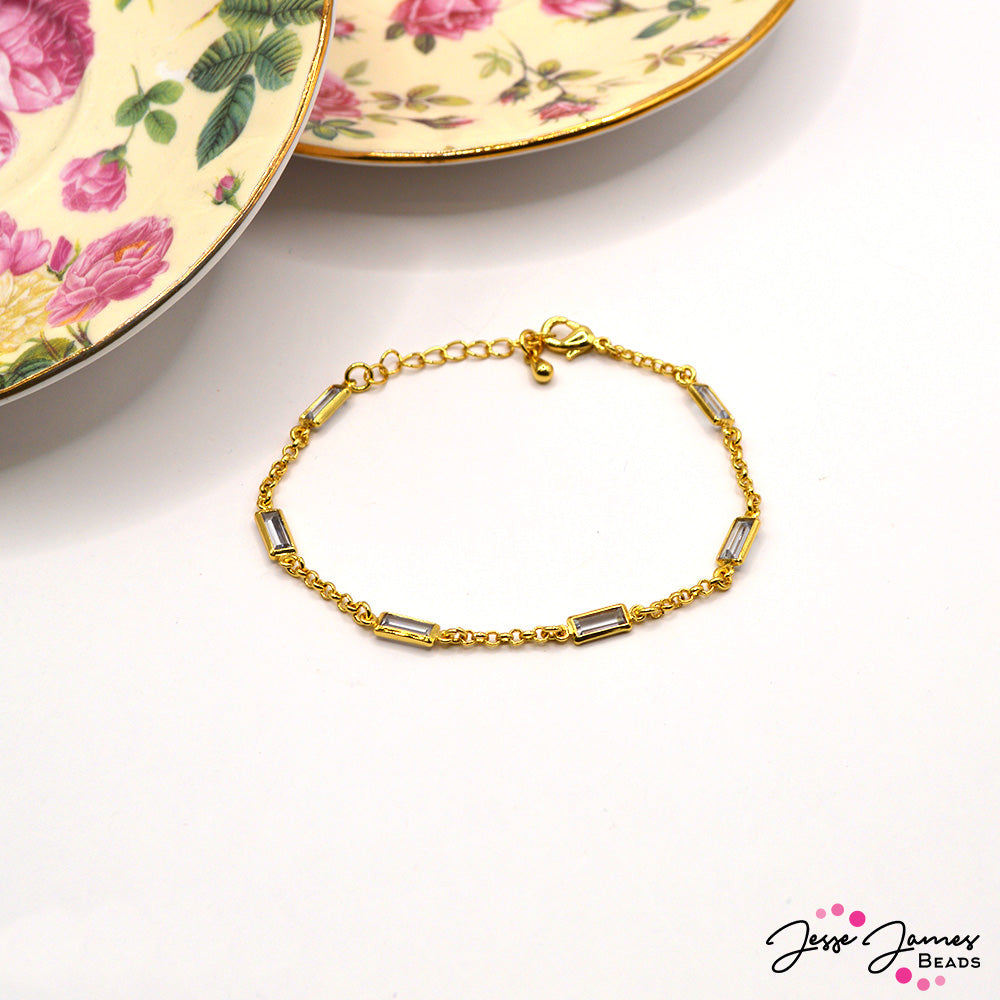 18K Gold Crystal Link Bracelet